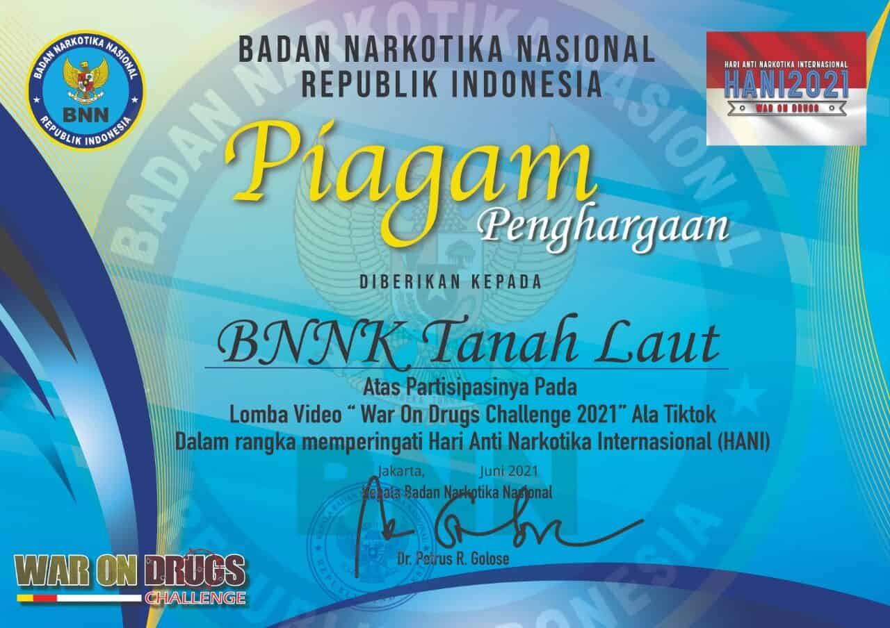 Piagam Penghargaan War On Drugs Challenge 2021 Konsep Otomatis