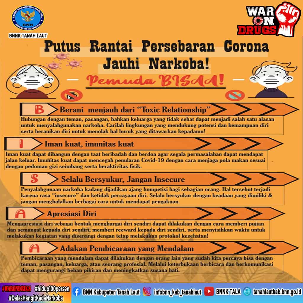 Putus Rantai Persebaran Corona, Jauhi Narkoba! Putus Rantai Persebaran Corona, Jauhi Narkoba!